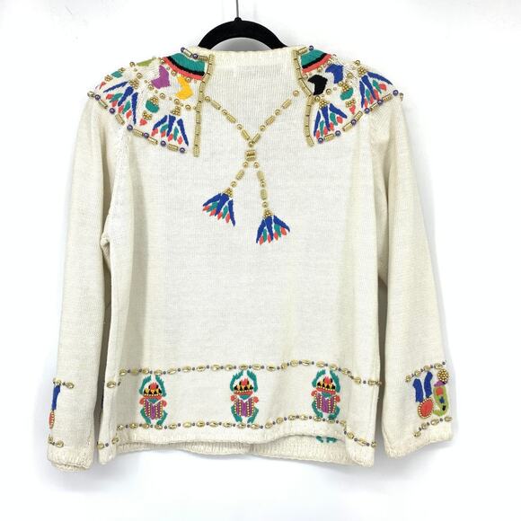Vintage Michael Simon Cardigan Sweater Sz 1X Embroidered Beaded Mayan Design - Picture 2 of 8
